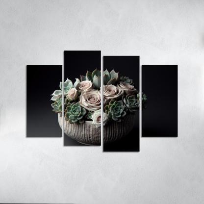 Whispers of the Desert Succulent Floral Fusion 4 Piece HD Canvas Wall Art-Original Frame