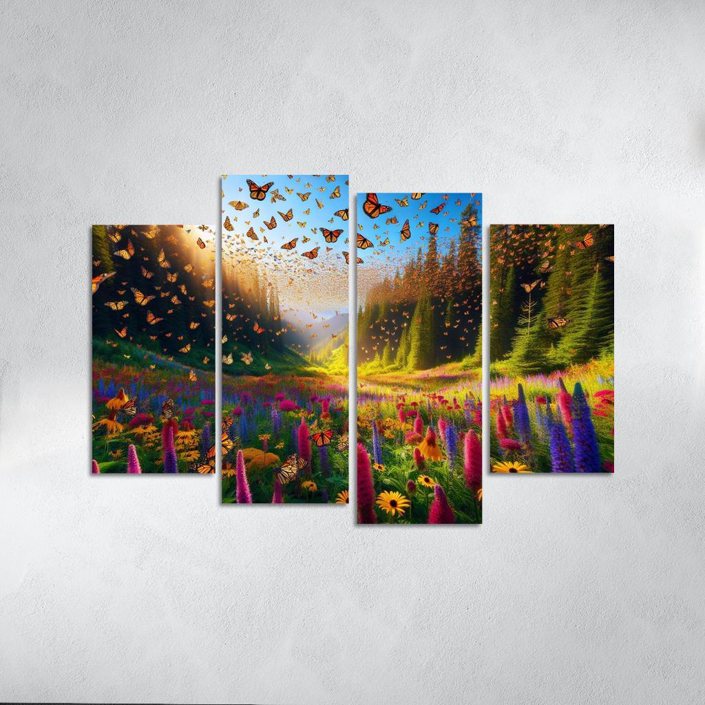 The Incredible Journey of Monarch Butterflies 4 Piece HD Canvas Wall Art-Original Frame