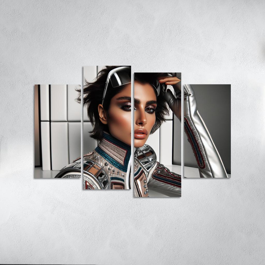 Retro Futurism Fashioning the Future 4 Piece HD Canvas Wall Art-Original Frame