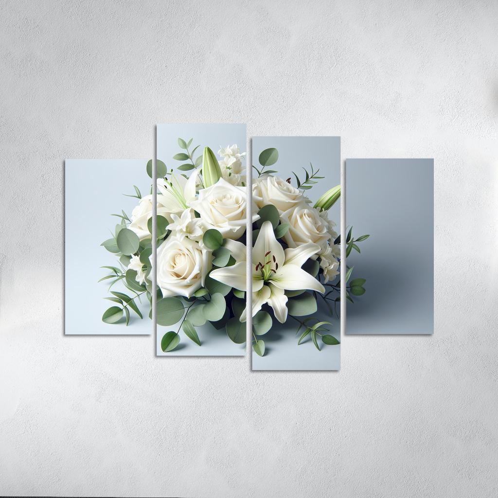 Timeless Elegance The Classic White Floral Arrangement 4 Piece HD Canvas Wall Art-Original Frame
