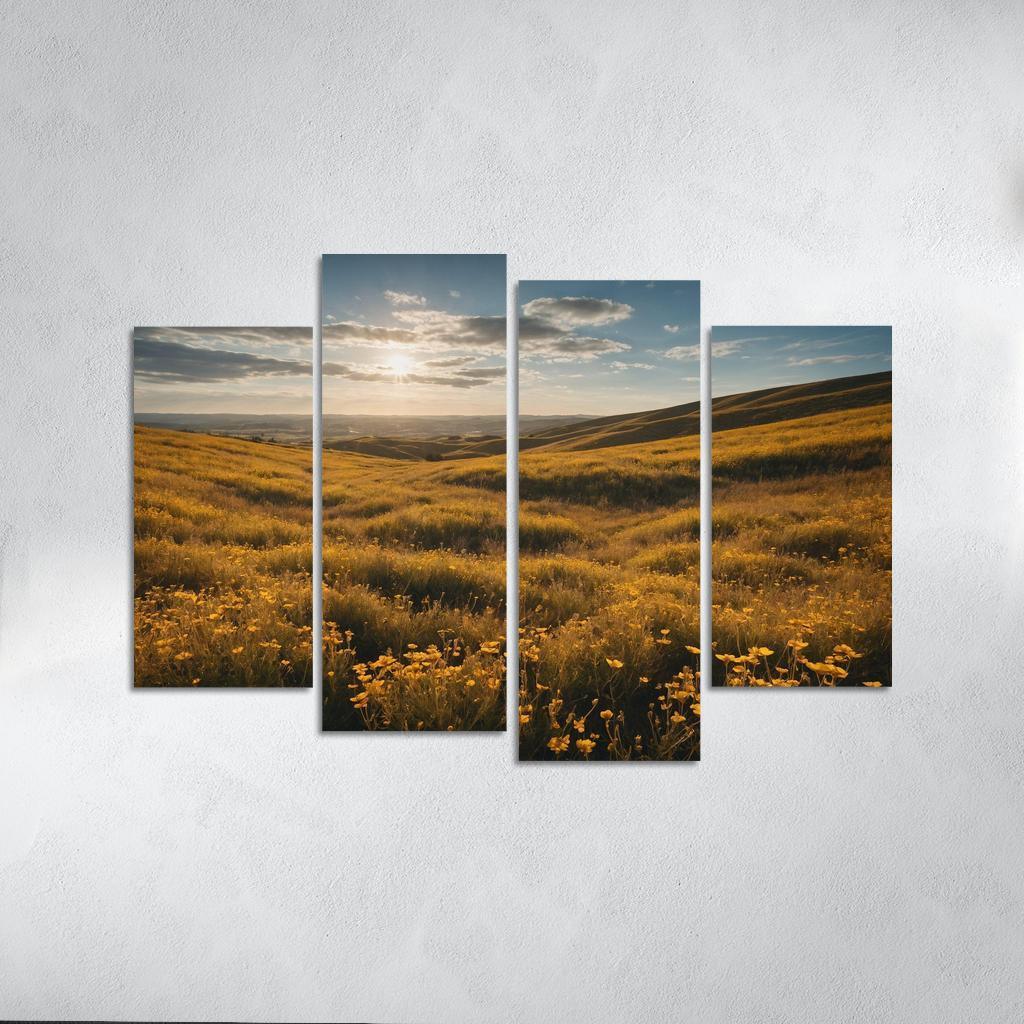 The Elysian Fields Of Golden Wildflowers Multi-panel Paintings
