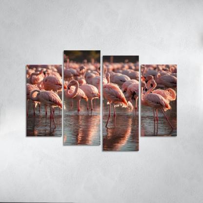 The Graceful Flamingo In Shallow Waters Framed Paintings