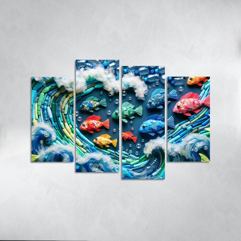 Plastic Ocean Art for Ocean Conservation 4 Piece HD Canvas Wall Art-Original Frame