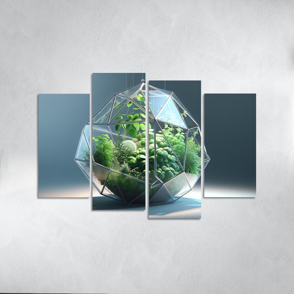 Sculptural Glass Terrarium 4 Piece HD Canvas Wall Art-Original Frame