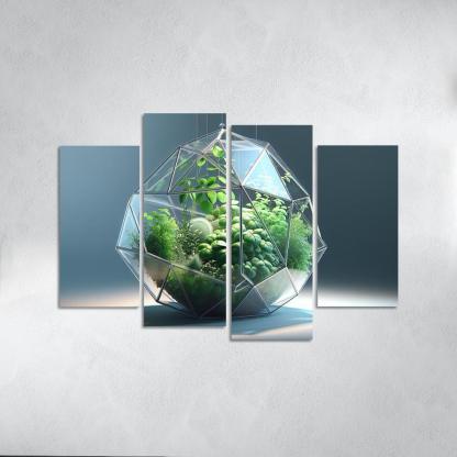 Sculptural Glass Terrarium 4 Piece HD Canvas Wall Art-Original Frame