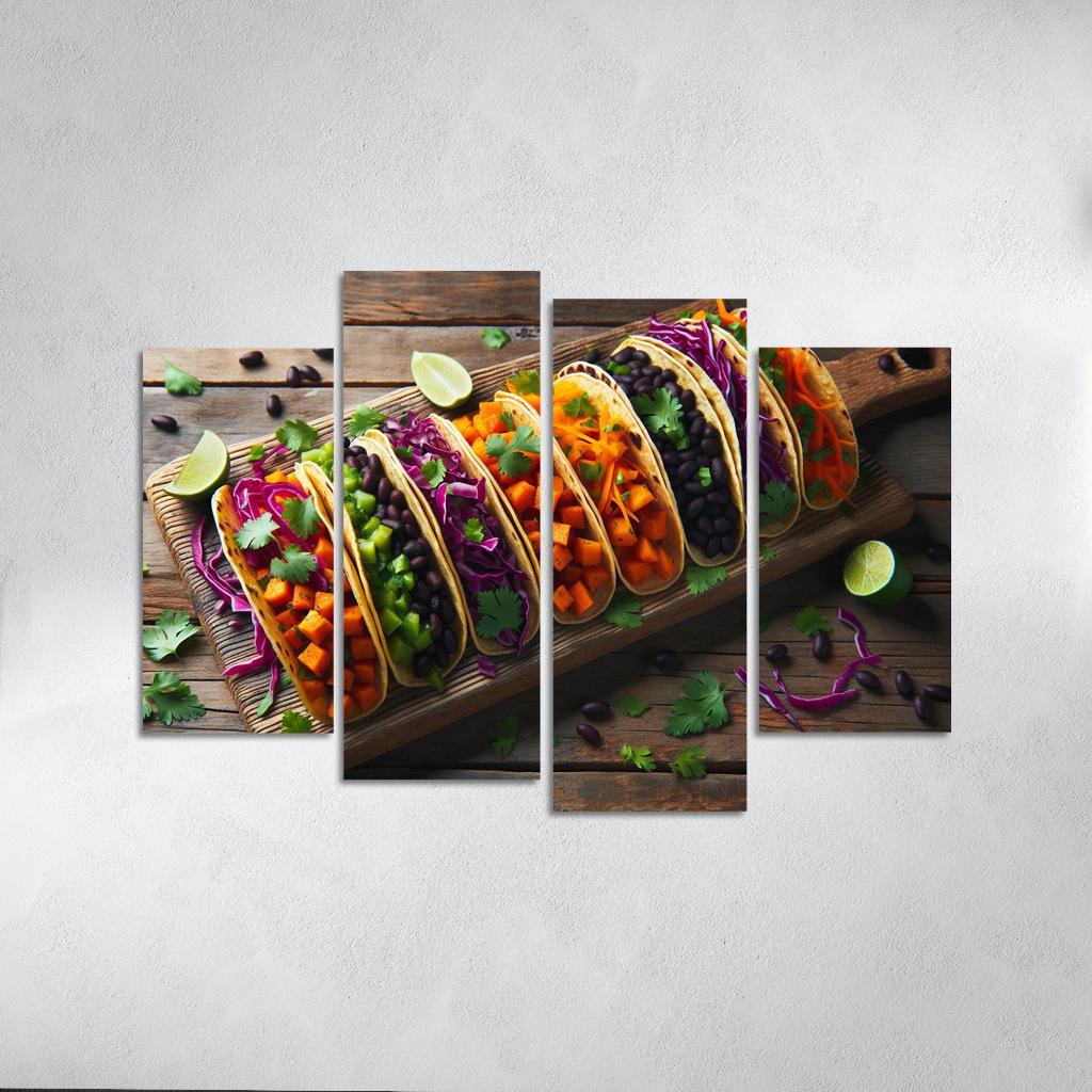 Savory Sweet Potato and Black Bean Tacos 4 Piece HD Canvas Wall Art-Original Frame