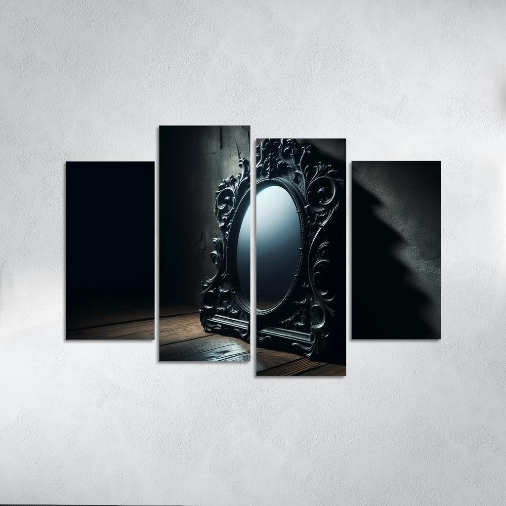 Haunting Reflections The Mirror of Secrets 4 Piece HD Canvas Wall Art-Original Frame