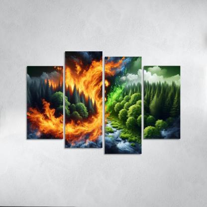 Flames of Awareness The Reality of Wildfires 4 Piece HD Canvas Wall Art-Original Frame