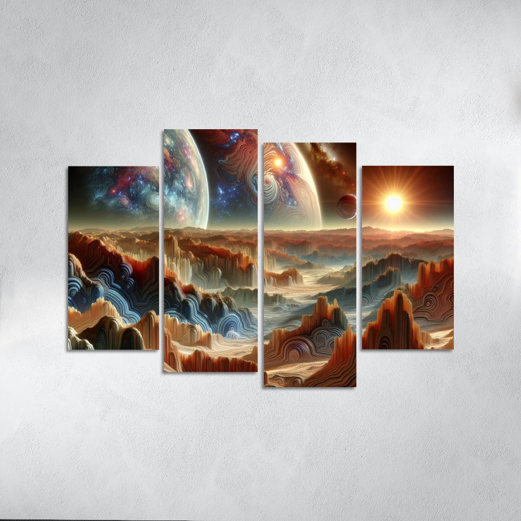 The Exploration of Exoplanets 4 Piece HD Canvas Wall Art-Original Frame