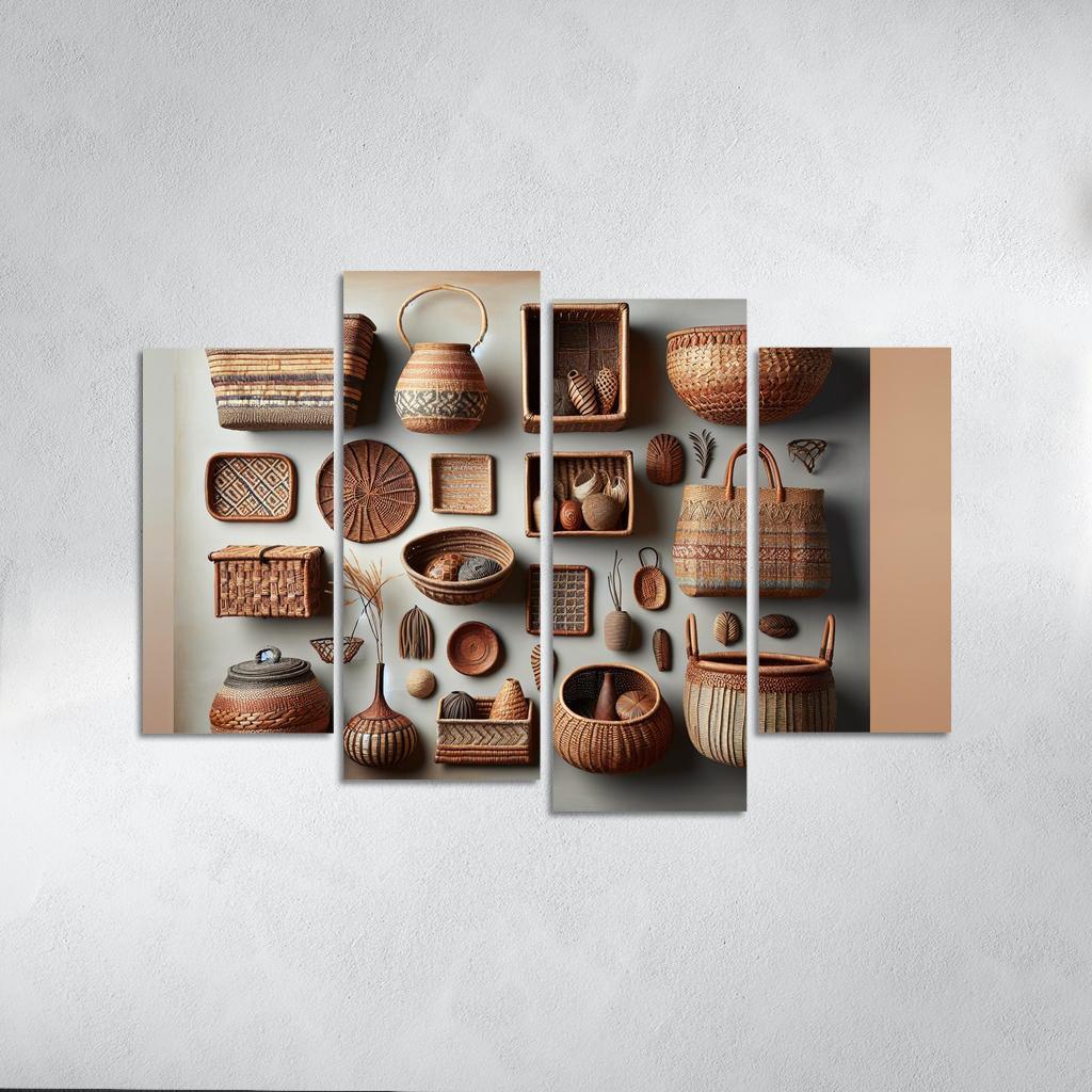 Artisan-Made Woven Baskets 4 Piece HD Canvas Wall Art-Original Frame