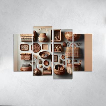 Artisan-Made Woven Baskets 4 Piece HD Canvas Wall Art-Original Frame