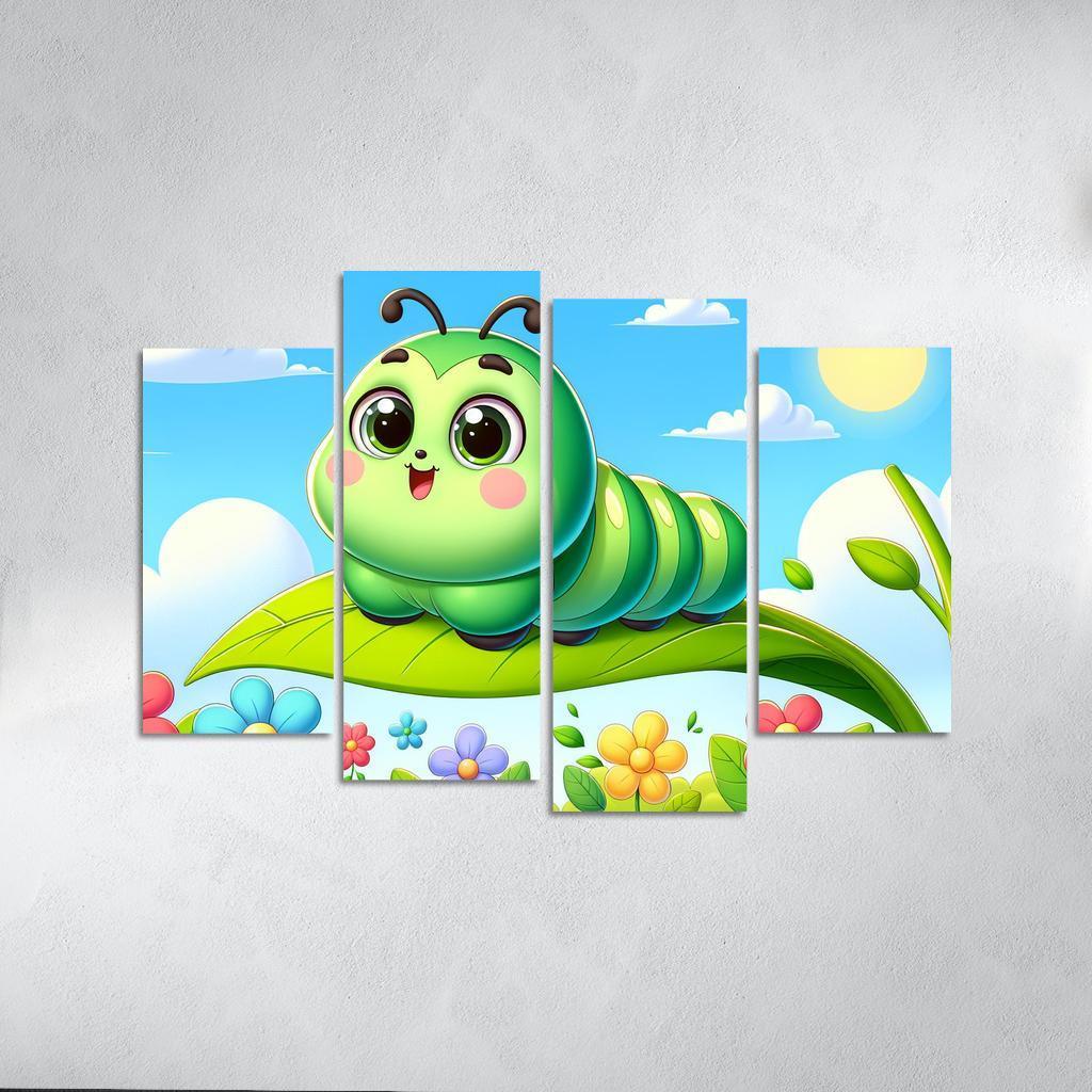 Cuddly Caterpillar Journey 4 Piece HD Canvas Wall Art-Original Frame