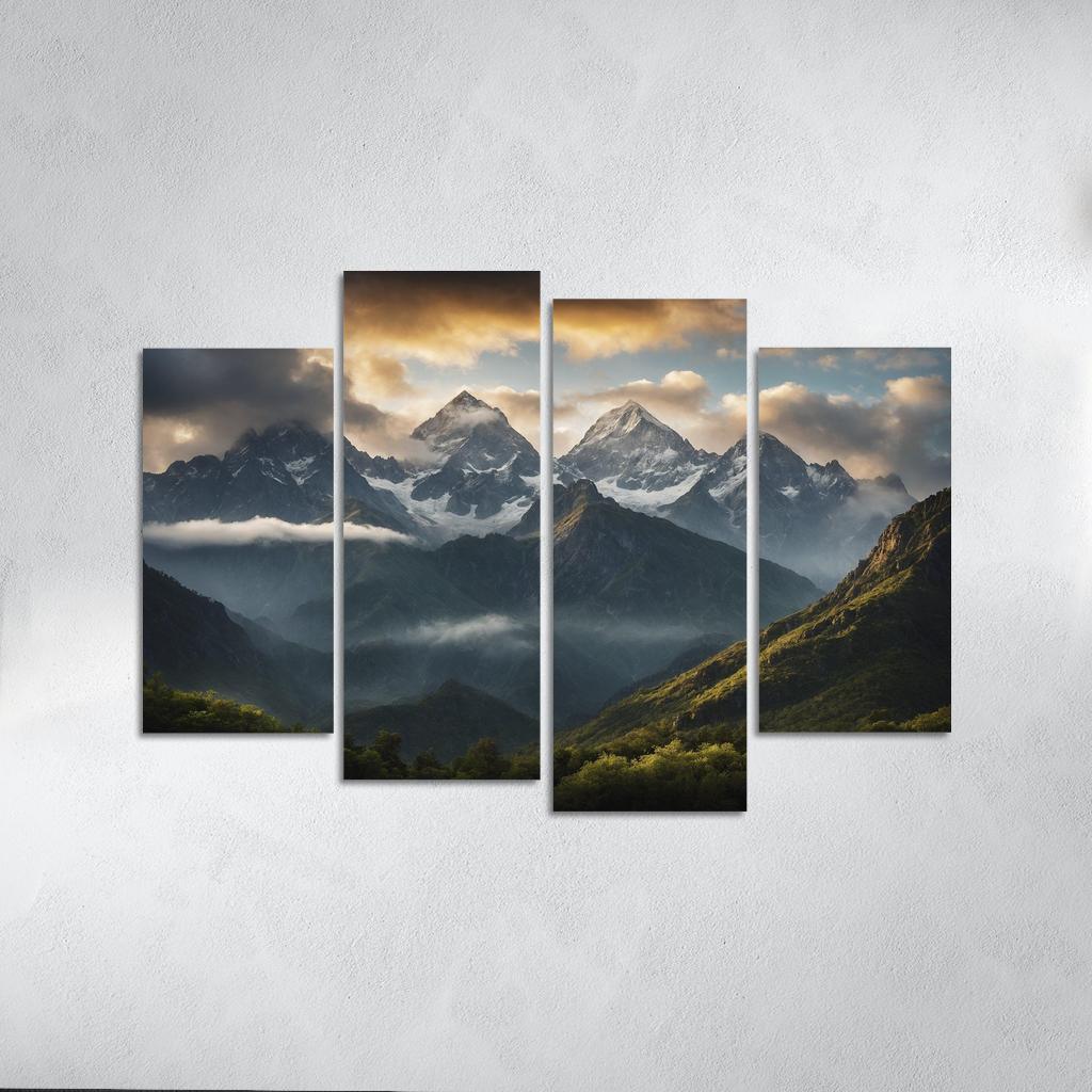 The Ethereal Serenity Of Cloudy Mountain Peaks Multi-panel Paintings