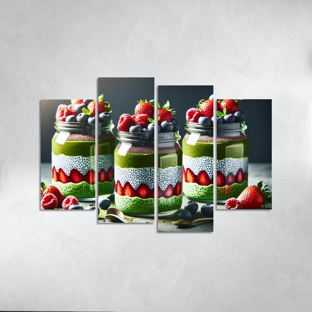 Matcha Chia Seed Pudding 4 Piece HD Canvas Wall Art-Original Frame