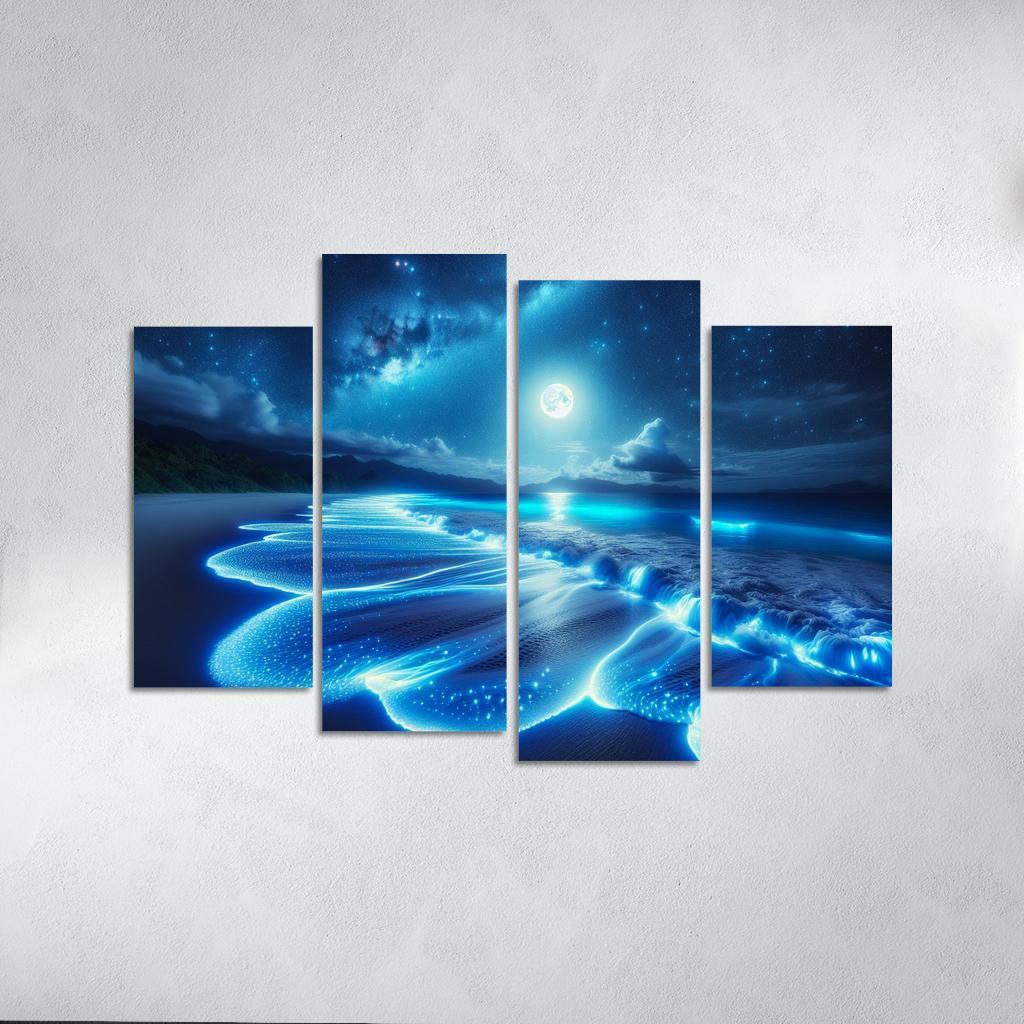 Mystic Moonlight Beach Modern Paintings Frame