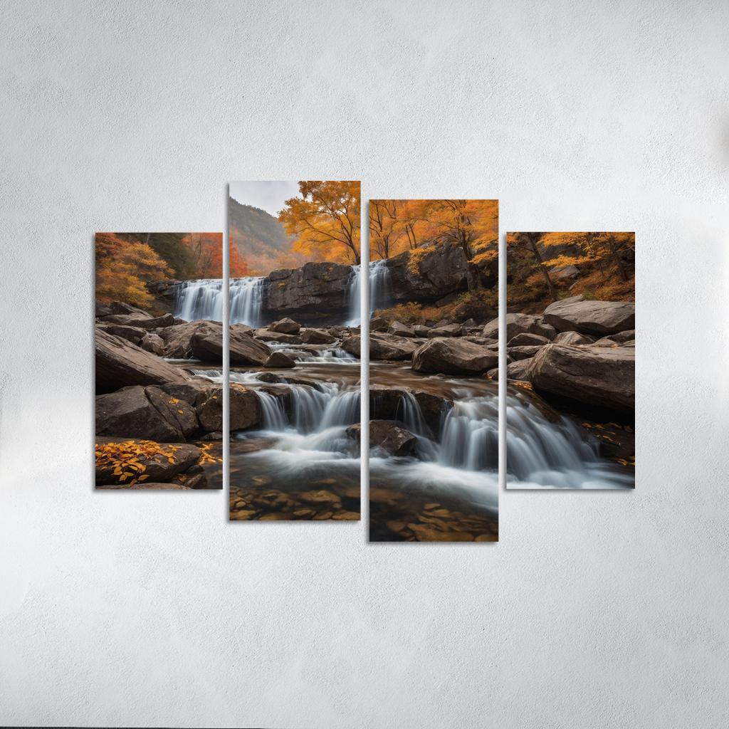 The Golden Cascade Of Autumn Waterfall Multi-panel Paintings