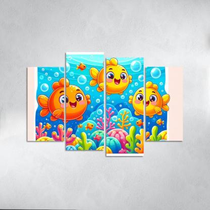 Giggles With Goldfish - Underwater Fun Framed Paintings