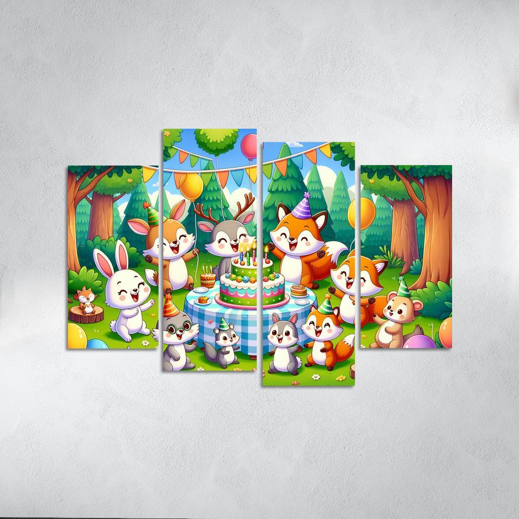 Whimsical Woodland Party 4 Piece HD Canvas Wall Art-Original Frame