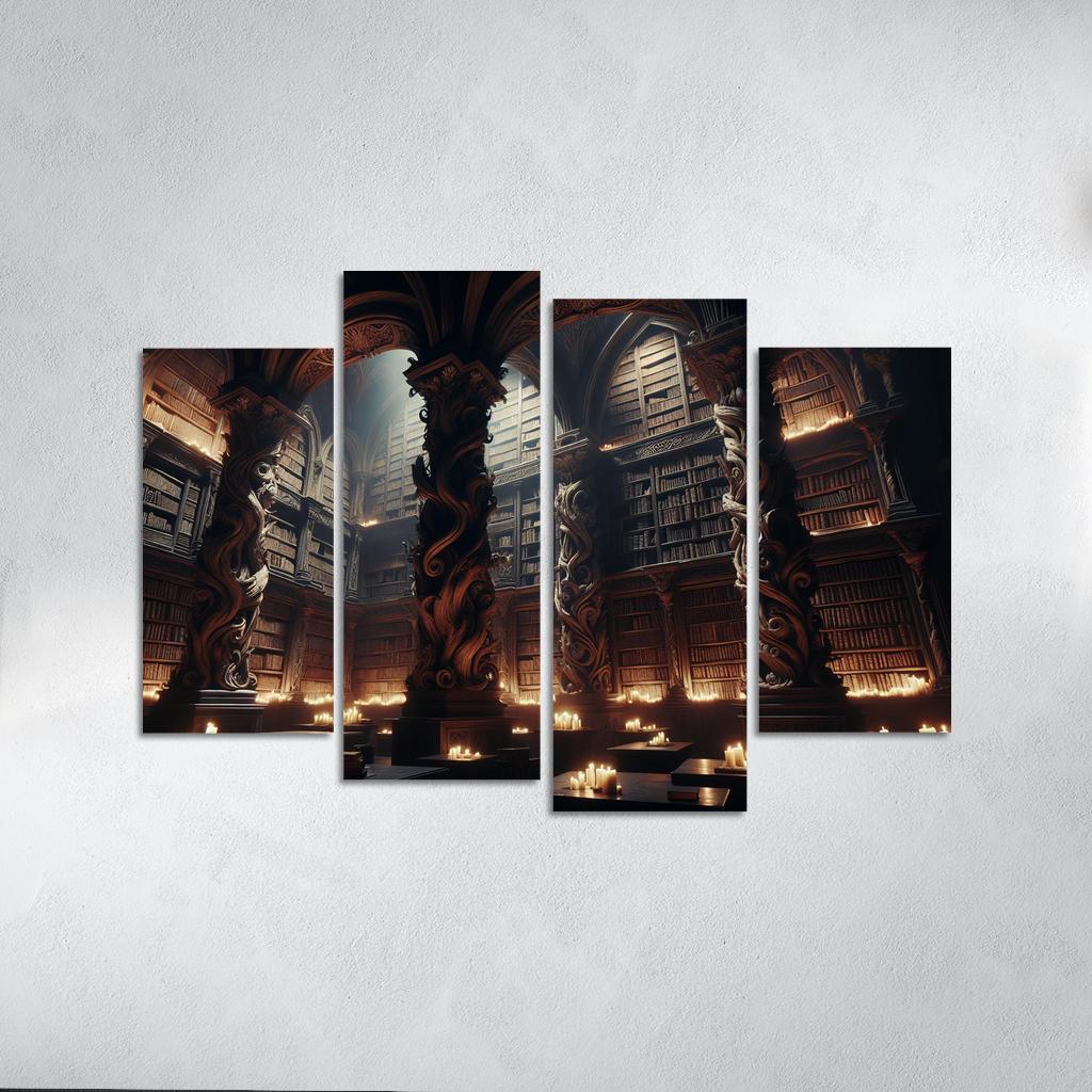 Phantom Library Enchanted Shelves of Darkness 4 Piece HD Canvas Wall Art-Original Frame