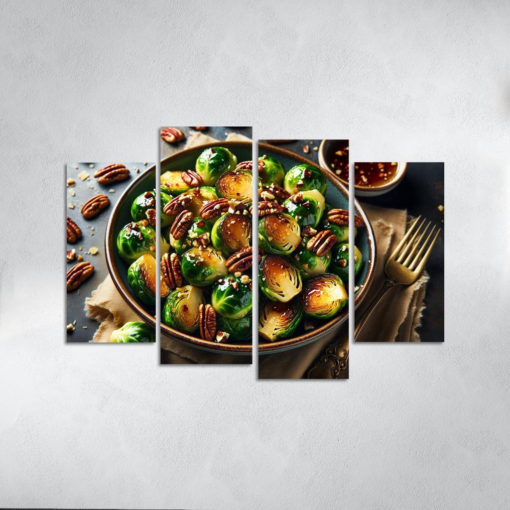 Cinnamon Maple Roasted Brussels Sprouts 4 Piece HD Canvas Wall Art-Original Frame