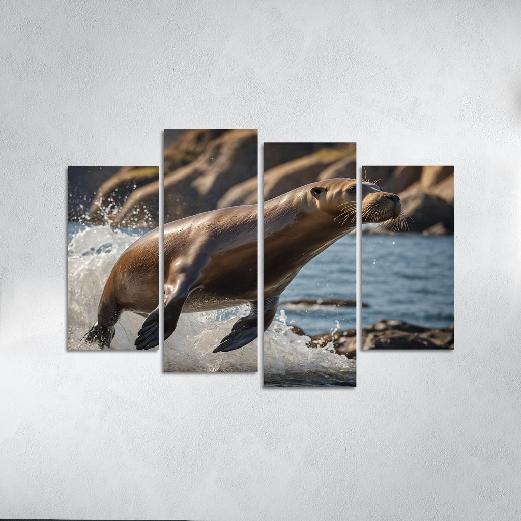 The Playful Sea Lion At A Coastal Colony Framed Paintings