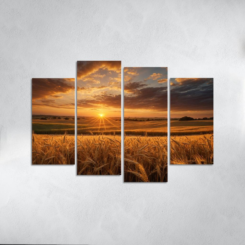 The Glorious Shades of Sunset on Rolling Fields 4 Piece HD Canvas Wall Art-Original Frame