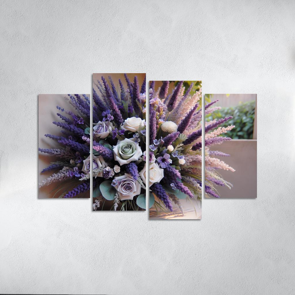 Lavender Dreams A Calming Floral Design 4 Piece HD Canvas Wall Art-Original Frame