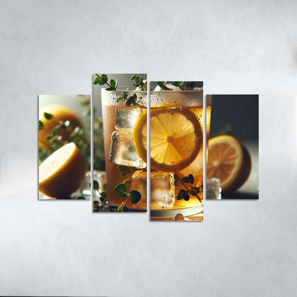 Lemon Thyme Infused Iced Tea 4 Piece HD Canvas Wall Art-Original Frame