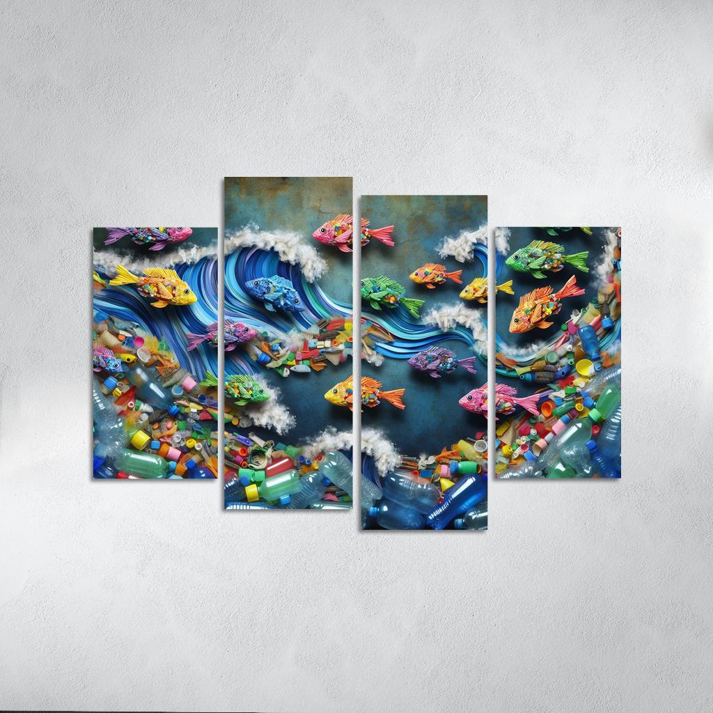 Plastic Ocean Art for Ocean Conservation 4 Piece HD Canvas Wall Art-Original Frame