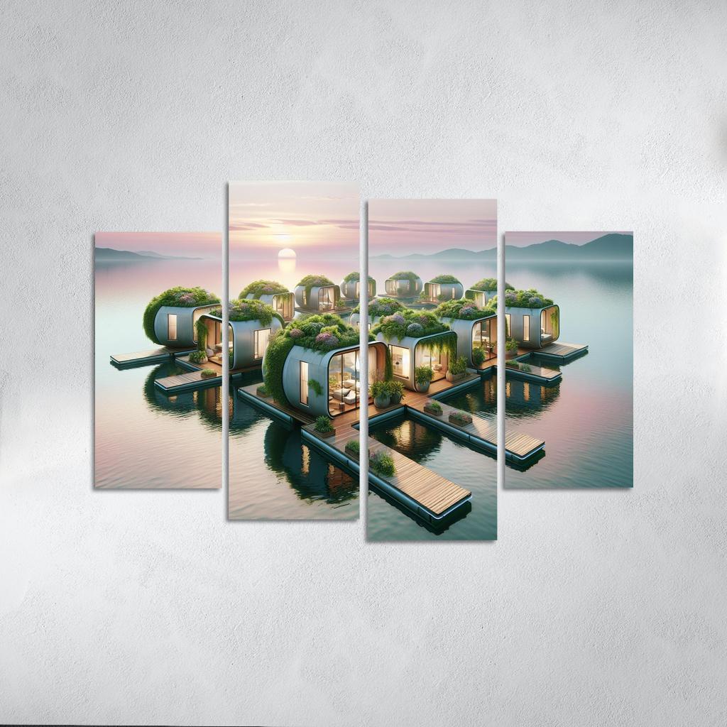 Floating Community Pods 4 Piece HD Canvas Wall Art-Original Frame