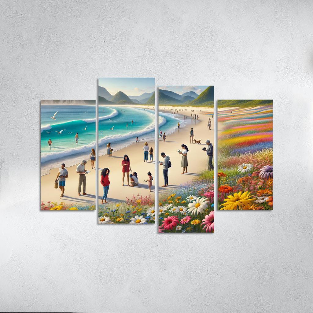 Wildflower Bay Nature's Blooming Beach Canvas Paintings Frame