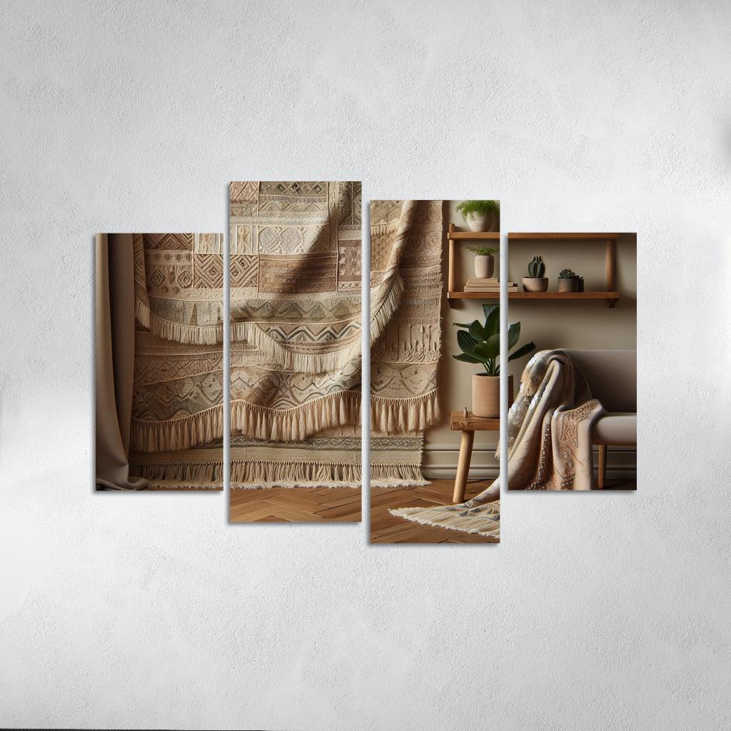 Textured Fabric Wall Hanging 4 Piece HD Canvas Wall Art-Original Frame