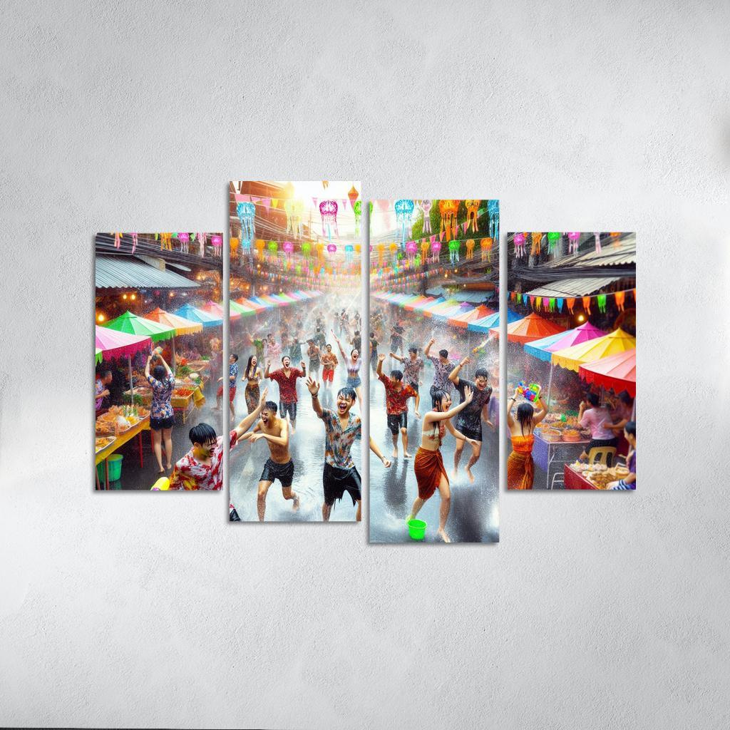 Songkran Water Festival Canvas Paintings Frame