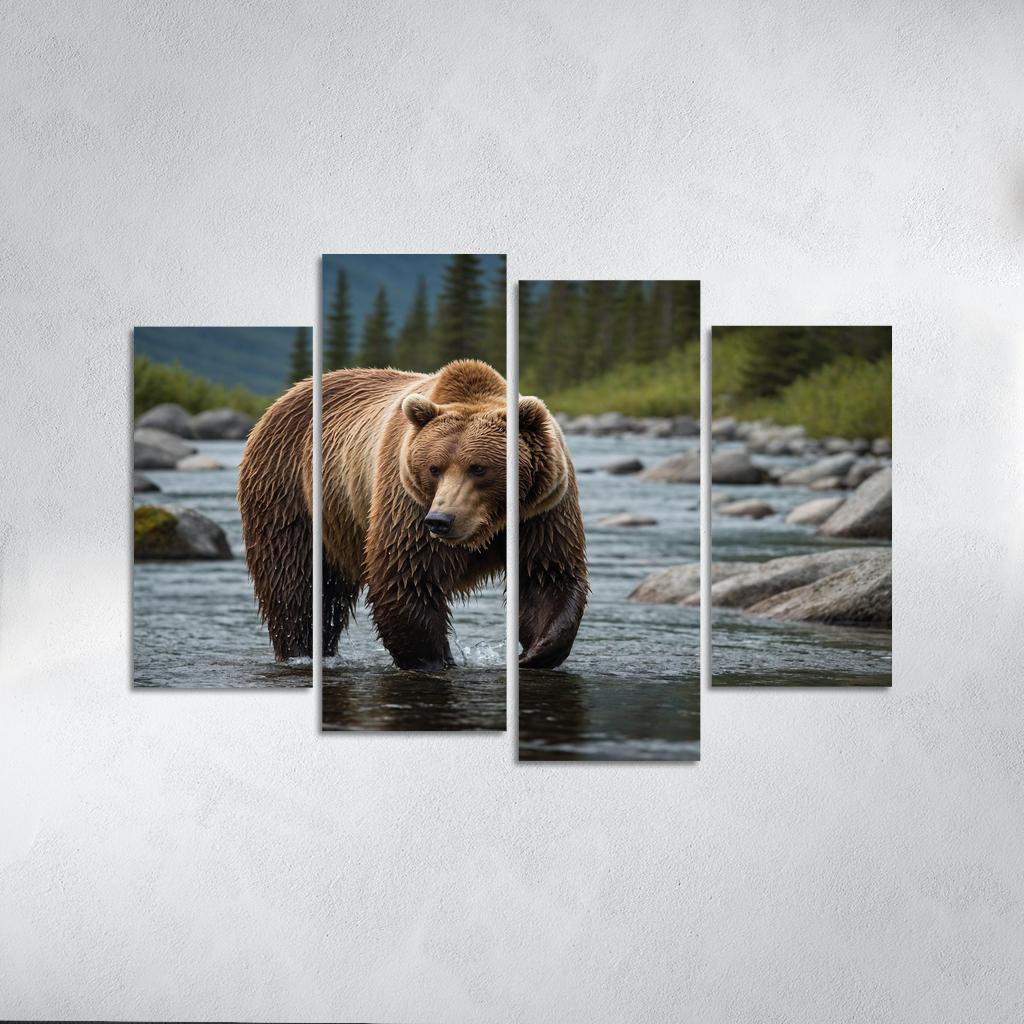 The Majestic Alaskan Brown Bear In A Mountain Stream Framed Paintings