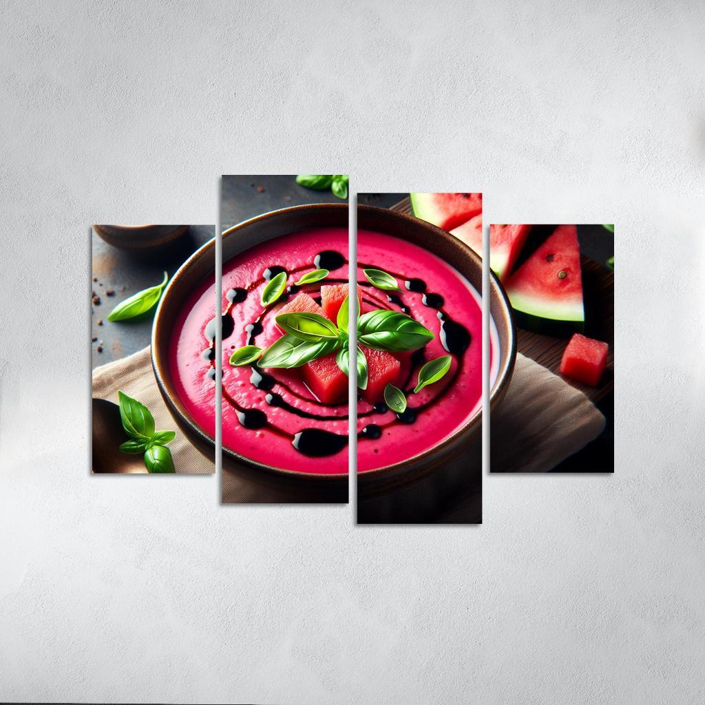 Chilled Watermelon Basil Soup 4 Piece HD Canvas Wall Art-Original Frame