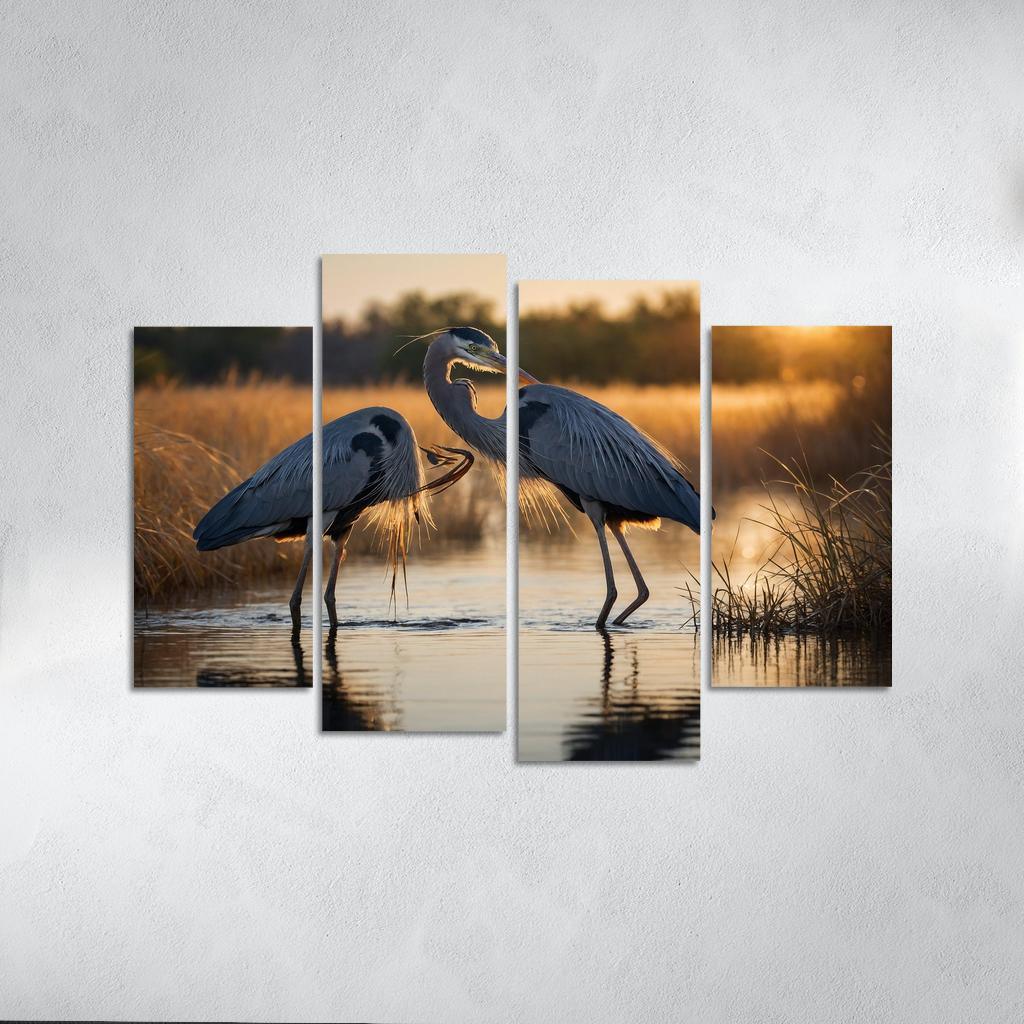 The Majestic Great Blue Heron By The Waterside Framed Paintings