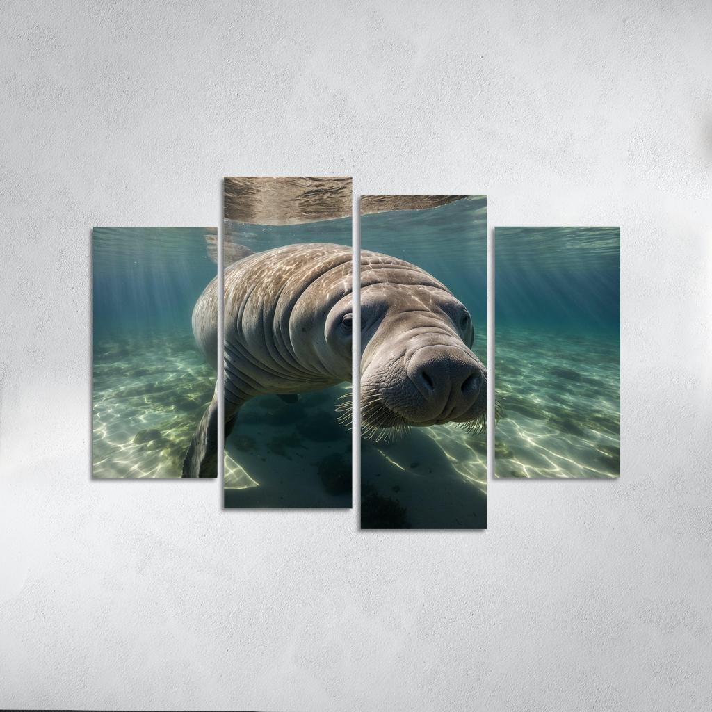 The Gentle Manatee In Calm Waters Framed Paintings