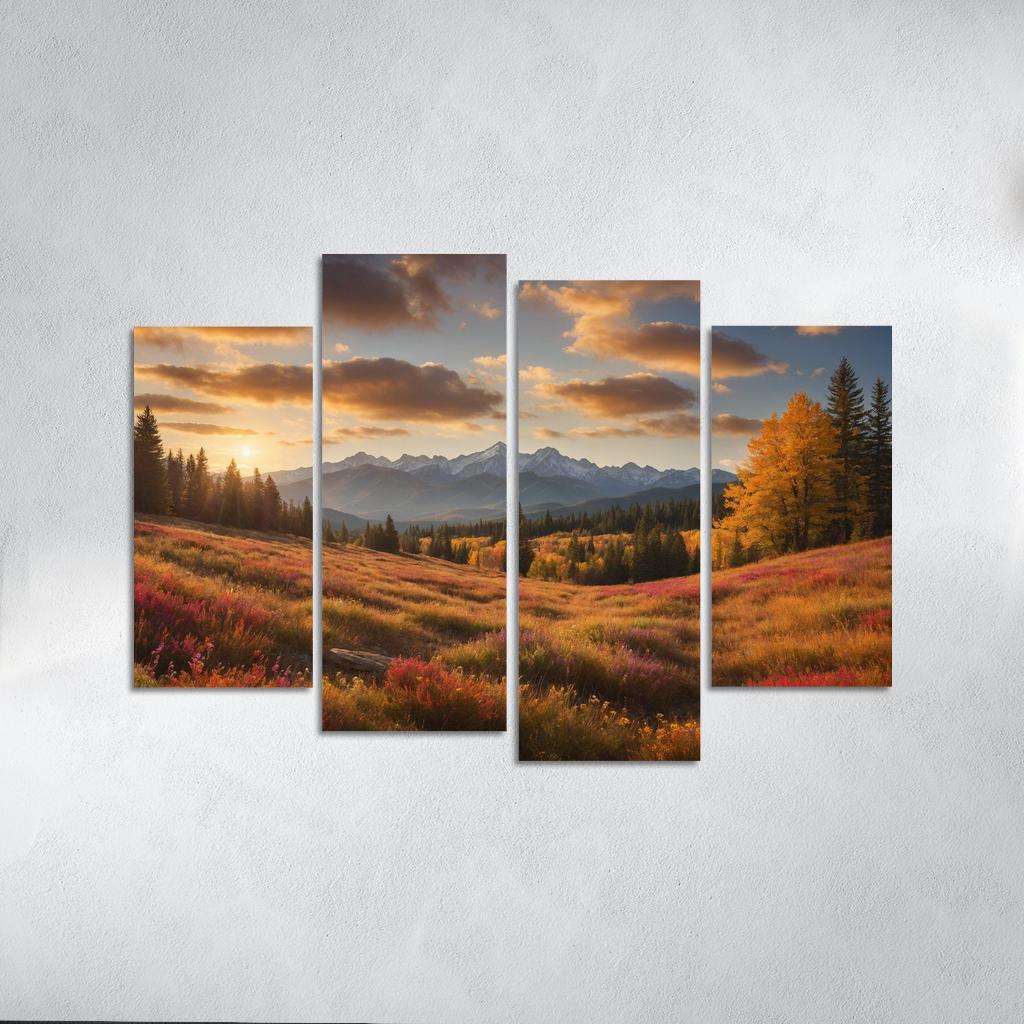 The Radiant Colors of Autumn Meadow 4 Piece HD Canvas Wall Art-Original Frame