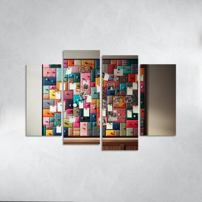 Fabric-Covered Cork Bulletin Board 4 Piece HD Canvas Wall Art-Original Frame