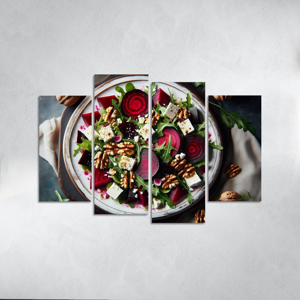 Beetroot and Feta Salad with Walnut Dressing 4 Piece HD Canvas Wall Art-Original Frame