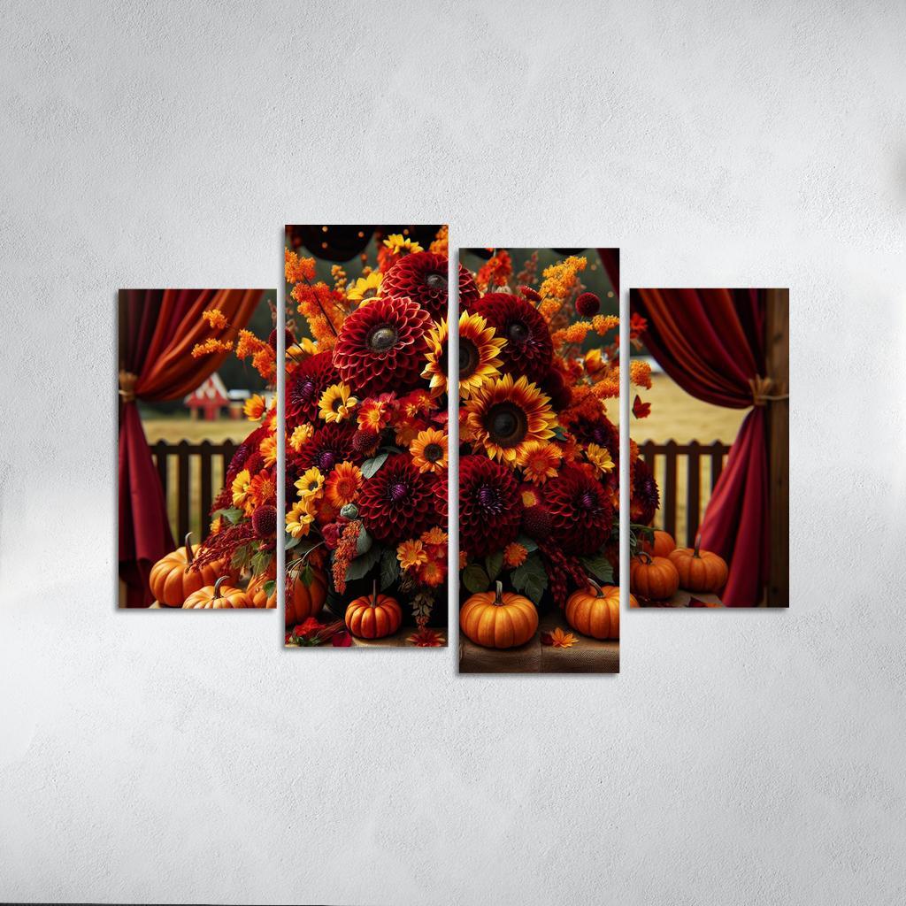 Autumn's Embrace A Seasonal Floral Bounty 4 Piece HD Canvas Wall Art-Original Frame