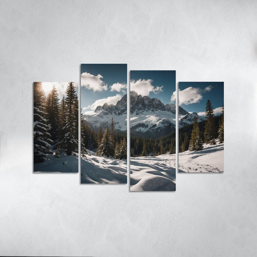 The Serene Peaks Of Snowy Mountain Range Multi-panel Paintings