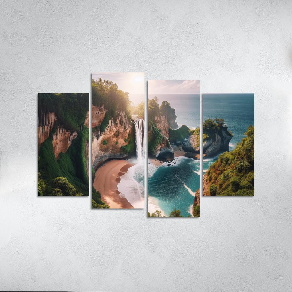 Cascading Waterfalls Beach Modern Paintings Frame