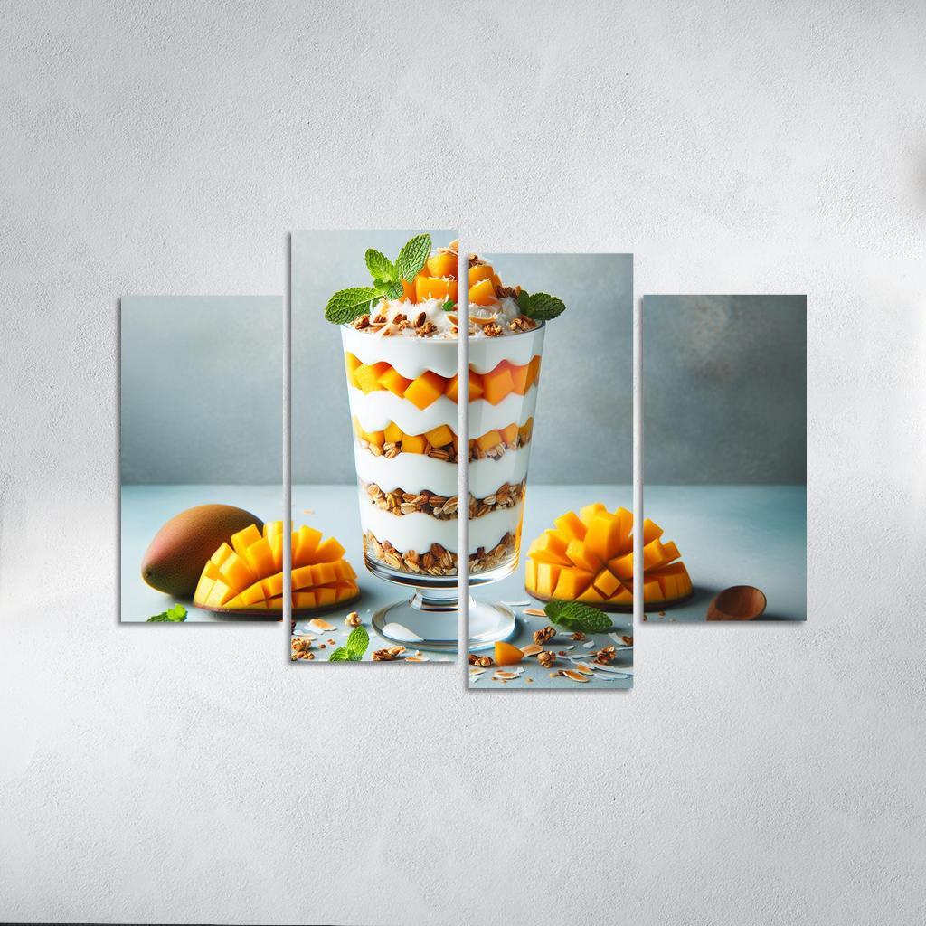 Creamy Coconut Mango Parfait 4 Piece HD Canvas Wall Art-Original Frame