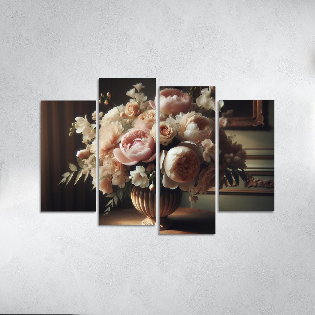 Victorian Romance A Nostalgic Floral Display 4 Piece HD Canvas Wall Art-Original Frame
