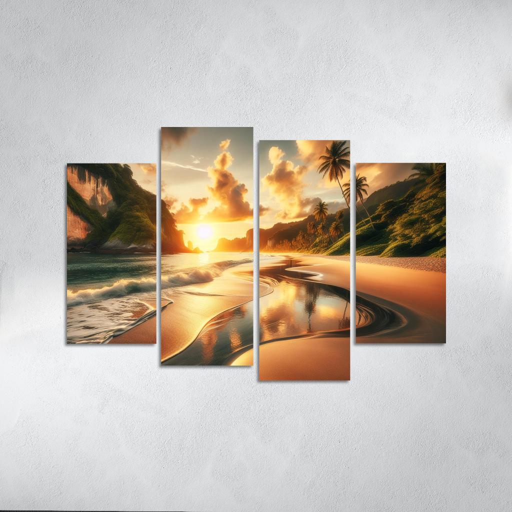 Crescent Moon Beach A Hidden Paradise Modern Paintings Frame