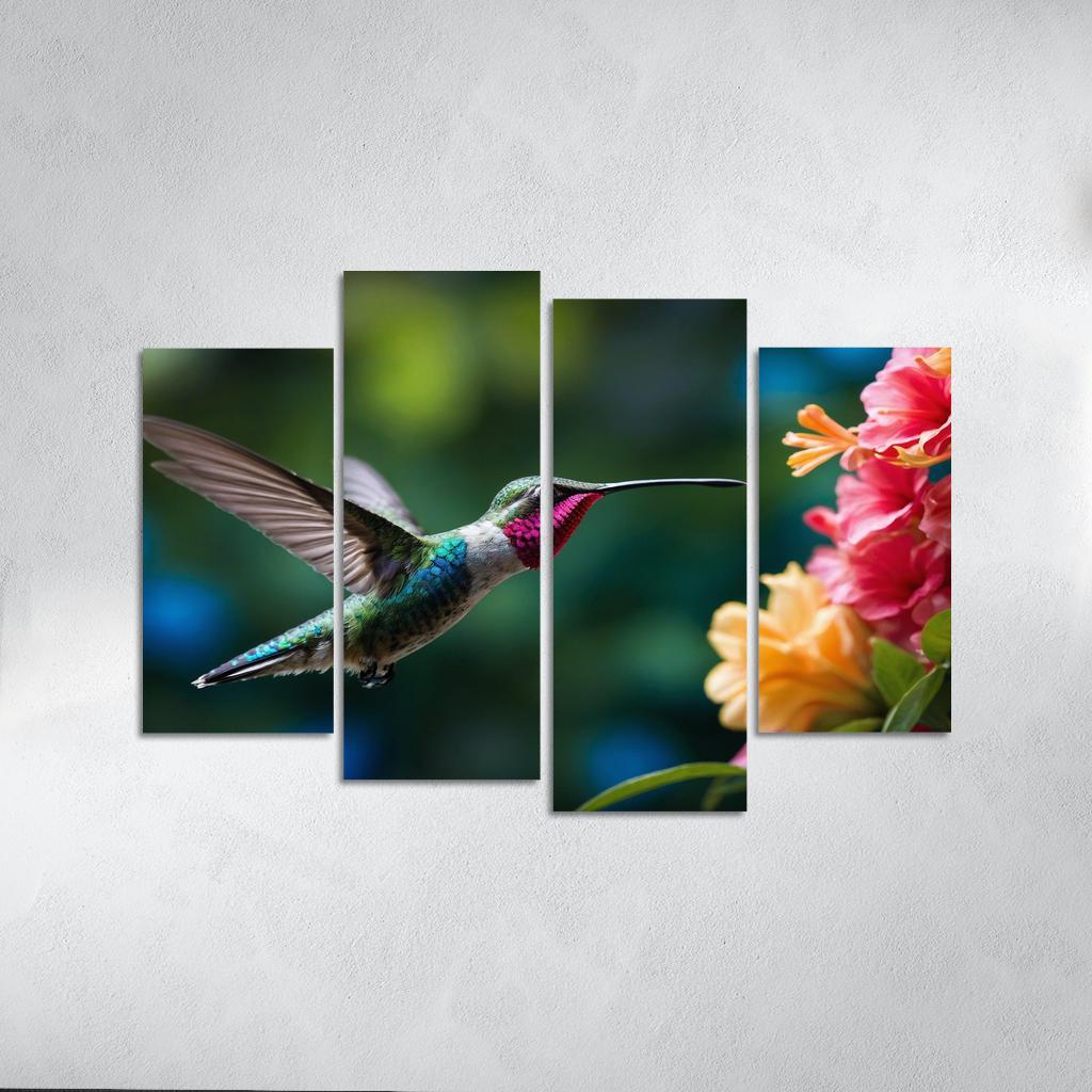 The Enchanting Hummingbird Among Tropical Flowers Framed Paintings