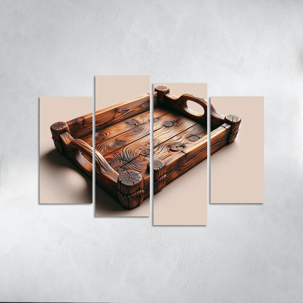 Rustic Wooden Tray with Handles 4 Piece HD Canvas Wall Art-Original Frame