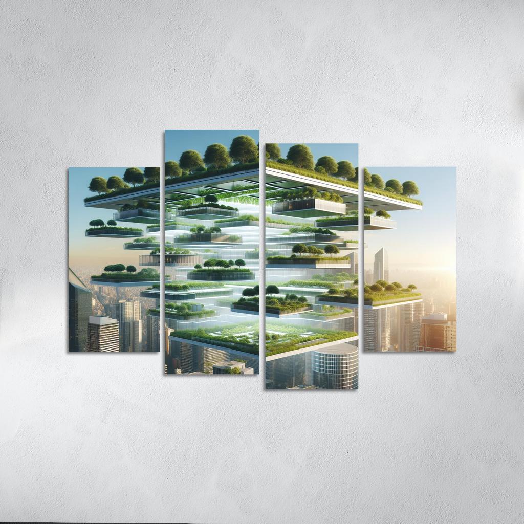 Floating Terraces 4 Piece HD Canvas Wall Art-Original Frame