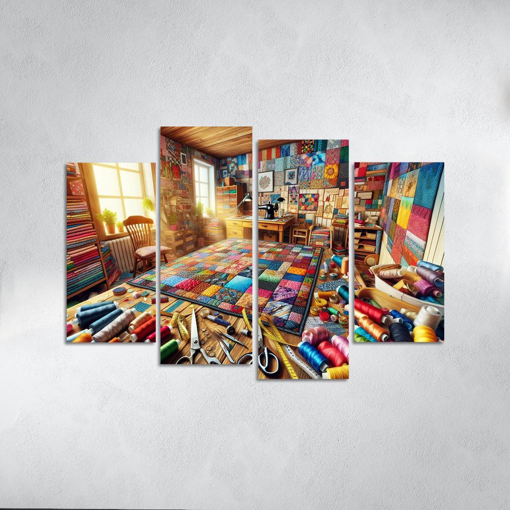 Quilting Stitching Together Memories 4 Piece HD Canvas Wall Art-Original Frame